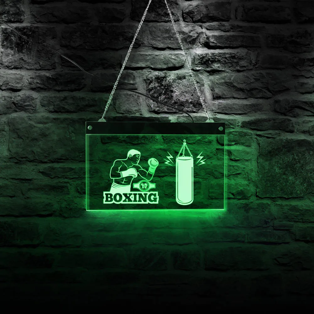 

Boxing LED Neon Sign Hanging Acrylic Board Male Boxer Fighting Sport LED Lighting Sign Wall Art Boxing Club Man Cave Home Decor