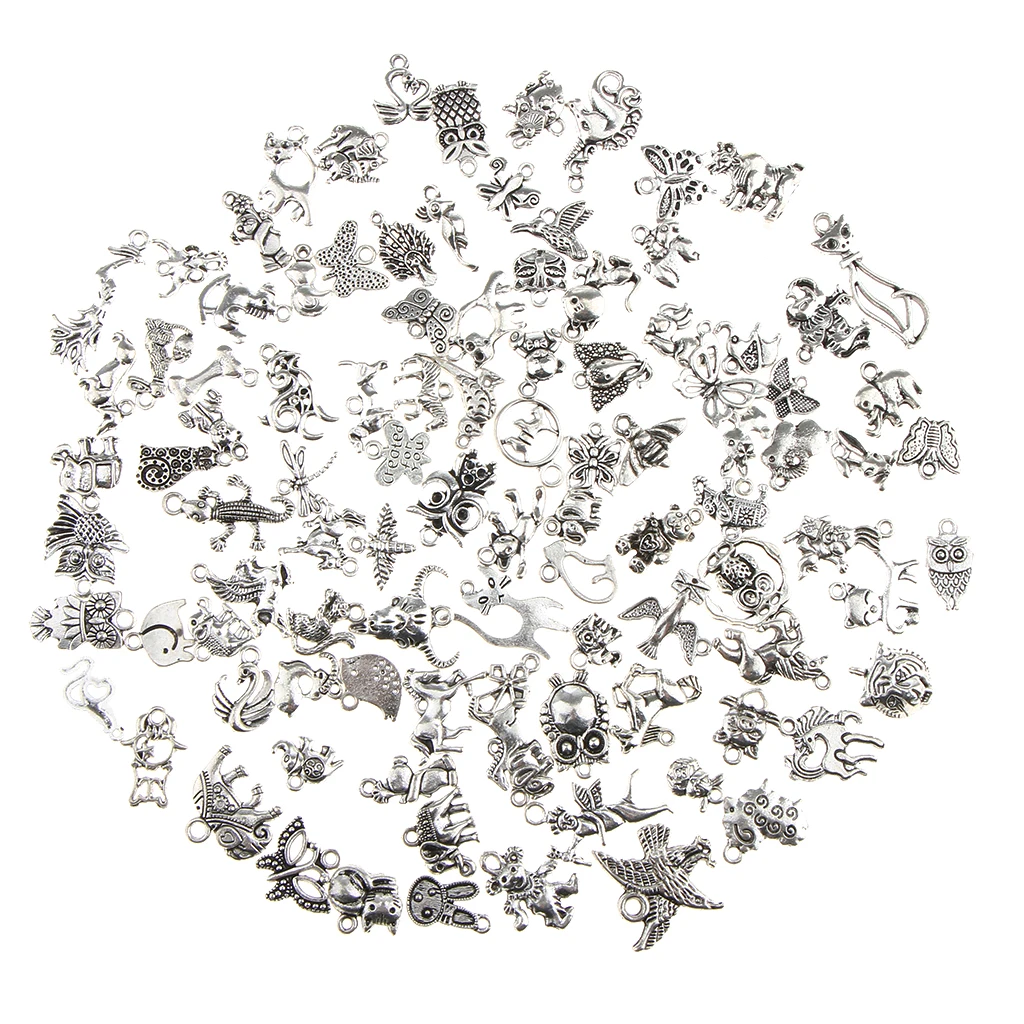 100 Piece Wholesale Bulk Antique silver color Pendant DIY Craft Making Finding Beads Assorted Shape Jewelry Pendant Craft
