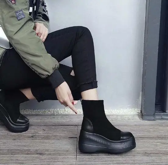 

Mateen boots for women with thick sole Korean version of versatile platform platform muffin sole with velvet