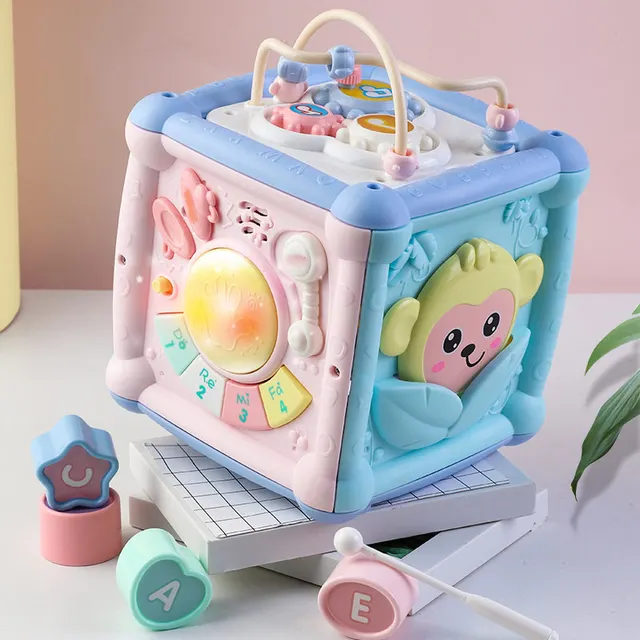 Baby Musical Box Toddler Funny Hand Drum Toy Baby Activity Cube Geometric Blocks Toys Infant Sorting Music Plaything Box Toy 3