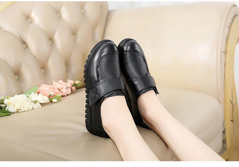 Classic Spring Genuine Leather Shoes For Women Flat Keep warm Casual fashion autumn Shoes Slip On Ballet Flats Women Comfortable