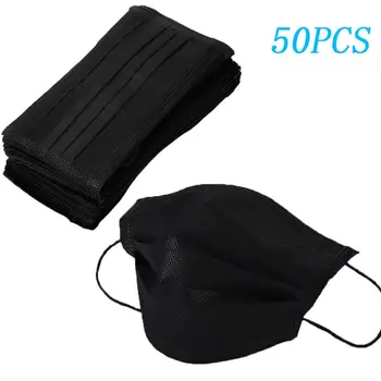 

50pcs Disposable Face Masks Black Nonwoven 3 Layers Dust Smog Civil Breathable Mask Black Protection Mouth Masks Fast Ship