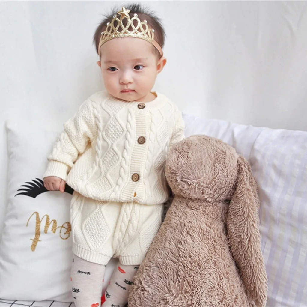 Новорожденные Девочки Малыши одежда модная зимняя куртка Теплый сплошной цвет пальто Вязаная верхняя одежда шорты свитер хлопок Одежда для девочек