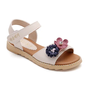 

Fashion Summer Flowers Leather Sandals Children Princess Girls Rhinestone Flats Big Kids Beach Shoes 4 5 6 7 8 9 10 11 12 Years