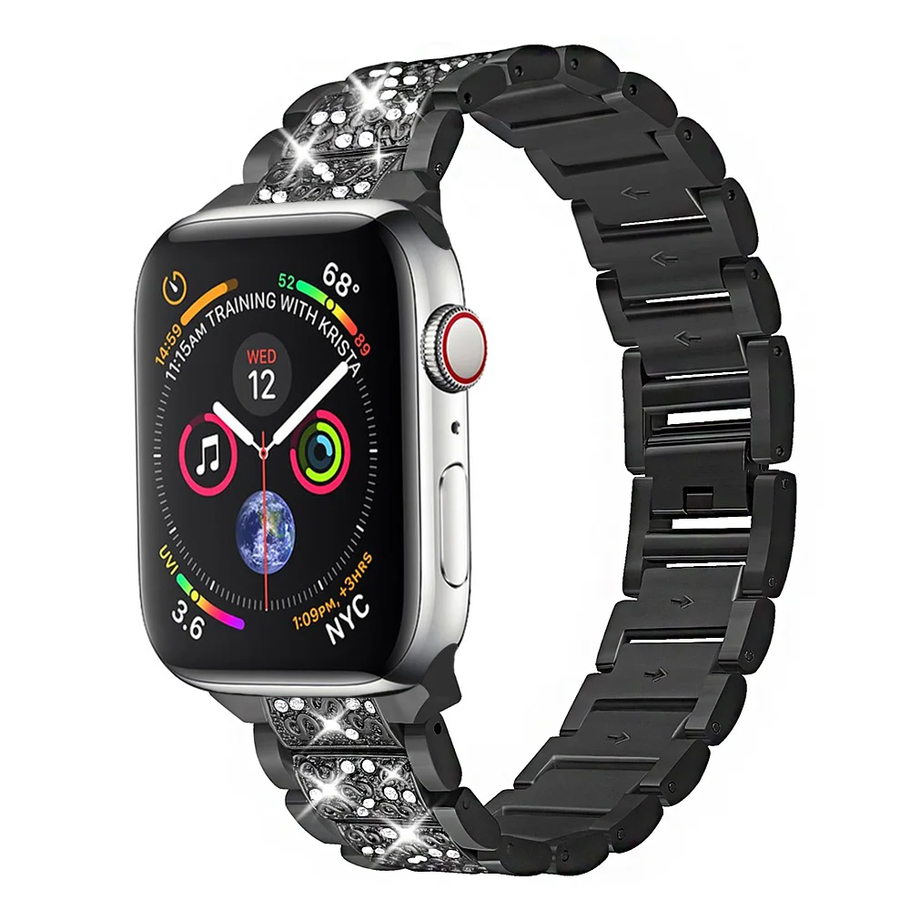 Black Для Apple Watch ремешок 40 мм 44 мм 38 мм 42 мм Женский бриллиантовый ремешок для Apple Watch серии 4 3 2 1 iWatch браслет из нержавеющей стали ремешок - Цвет ремешка: Black