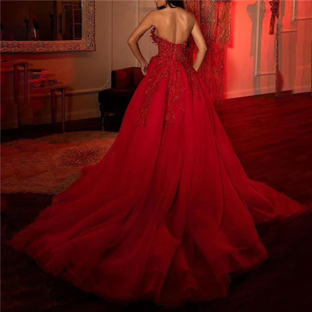 2024 Womens Sequin Split Red Dress Wedding Prom Ball Party Long Strapless  Dress