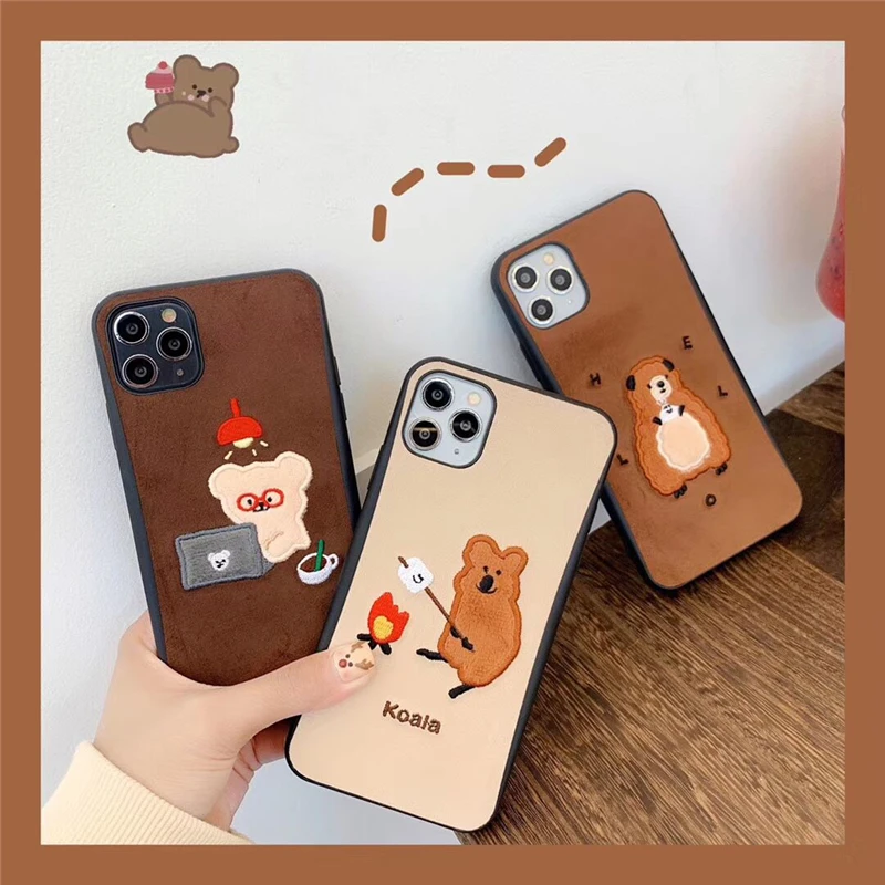 Плюшевый чехол для iPhone 11 Pro Max X XR XS 7 8 Plus с рисунком трех маленьких животных