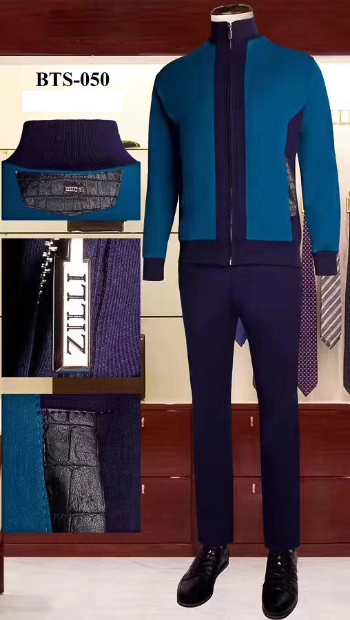 Набор спортивной одежды BILLIONAIRE из воловьей кожи для мужчин Новая мода на молнии хлопок вышивка с капюшоном удобные большие размеры M-4XL - Color: blue