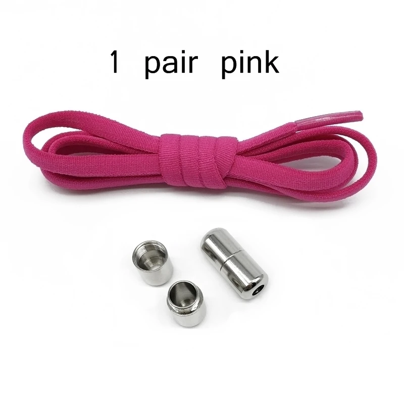 Pink shoelace 1 пара шнурков без галстука металлический замок круглые шнурки для кроссовок Ленивый Быстрый Эластичный шнурок растягивается шнурки для обуви - Цвет: Pink shoelace