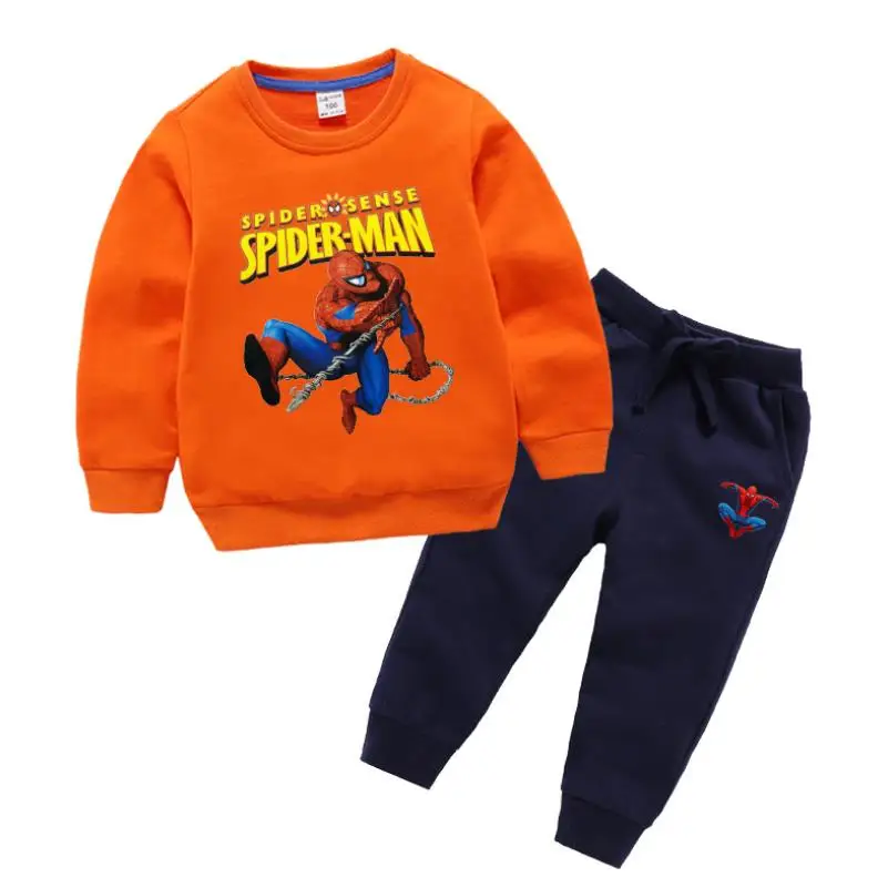 Spider-Man Children Clothing Baby Boy Pure cotton Casual Sports Suits Kids 2pcs Sets Spring Autumn Clothes Tracksuits1-8Y - Цвет: Оранжевый