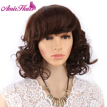 

Amir Bouncy Curly Hair Brown Synthetic Wigs For Women Bob Hairstyle Shoulder Length Pure Color Dark Brown Hair