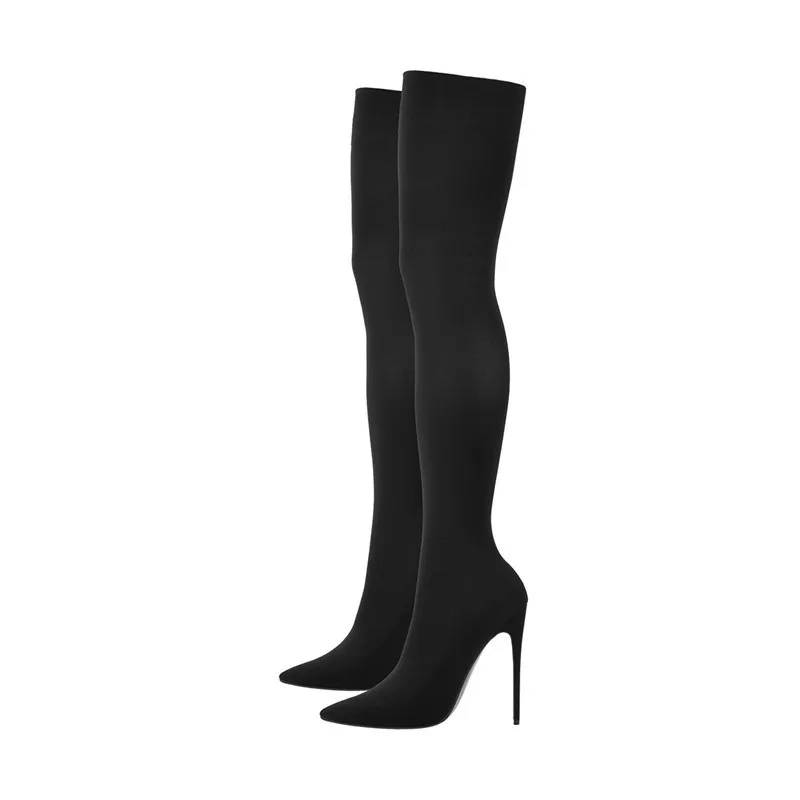 Onlymaker/женские сапоги на высоком каблуке 12 см, с острым носком, на шпильке, Стрейчевые носки, ботфорты, чулки, туфли Bootie размера плюс