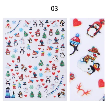 

1 Sheet Christmas 3D Nail Stickers Cute Penguin Cartoon Santa Claus Elk Nail Transfer Foils Decoration Manicures Accessories