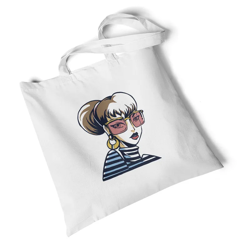 

Focal20 Streetwear Character Anime Girl Print Women Canvas Bag Large Storage Shopping Bag Handbag Foldable Reusable Shoulder Bag