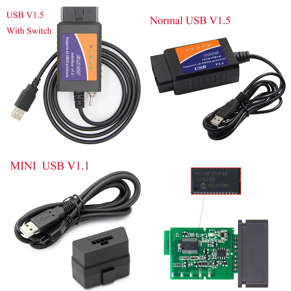 OBD2 II elm 327 V1.5 V1.1 USB 16 Pin OBD сканер elm327 odb2 автомобильный диагностический инструмент автоматический интерфейс Odb считыватель кодов сканирование eml327