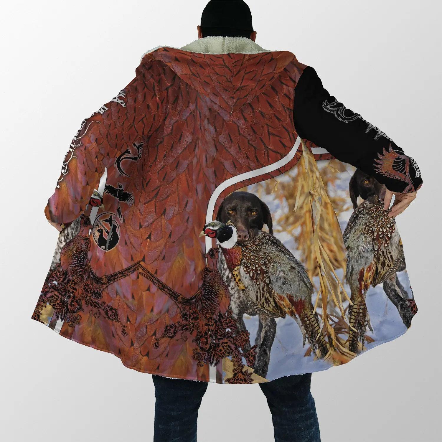 2021 Winter Fashion Mens cloak Labrador/Pheasant  Hunting 3D Printing Thick Fleece Hood cloak Unisex Casual Warm Cape coat DP10