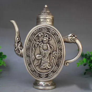 

Details about Chinese Silvering Copper The Handmaid Teapot Made During