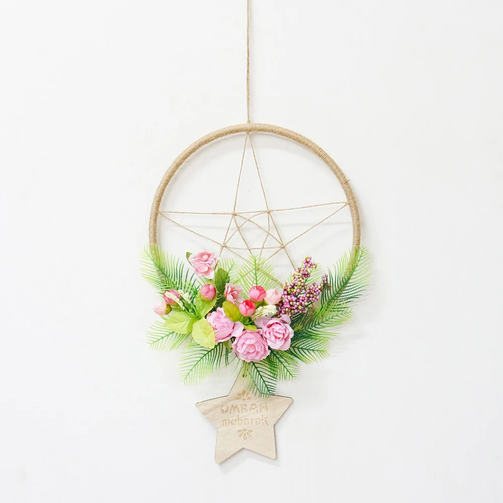

Eid Mubarak Star Wreath Ramadan Artificial Garland Muslim Islam Flower Pendant Home Hanging Decoration Wall Door Ornament