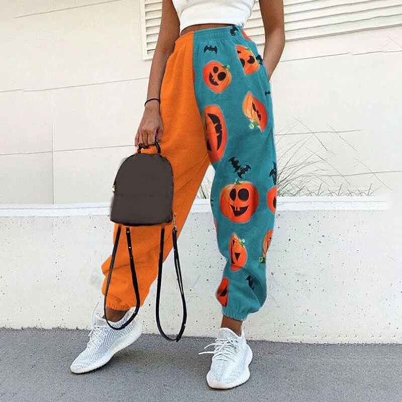 

Puimentiua 2020 New Halloween Casual Active Pants Pumpkin Skull Print Sweatpants Loose Harem Trousers Streetwear Plus Size S-3XL