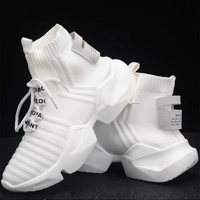 US $24.03 autumn High-top Platform Sneakers Women Knitted Casual Shoes Woman White Black Sneakers Air Mesh Ch