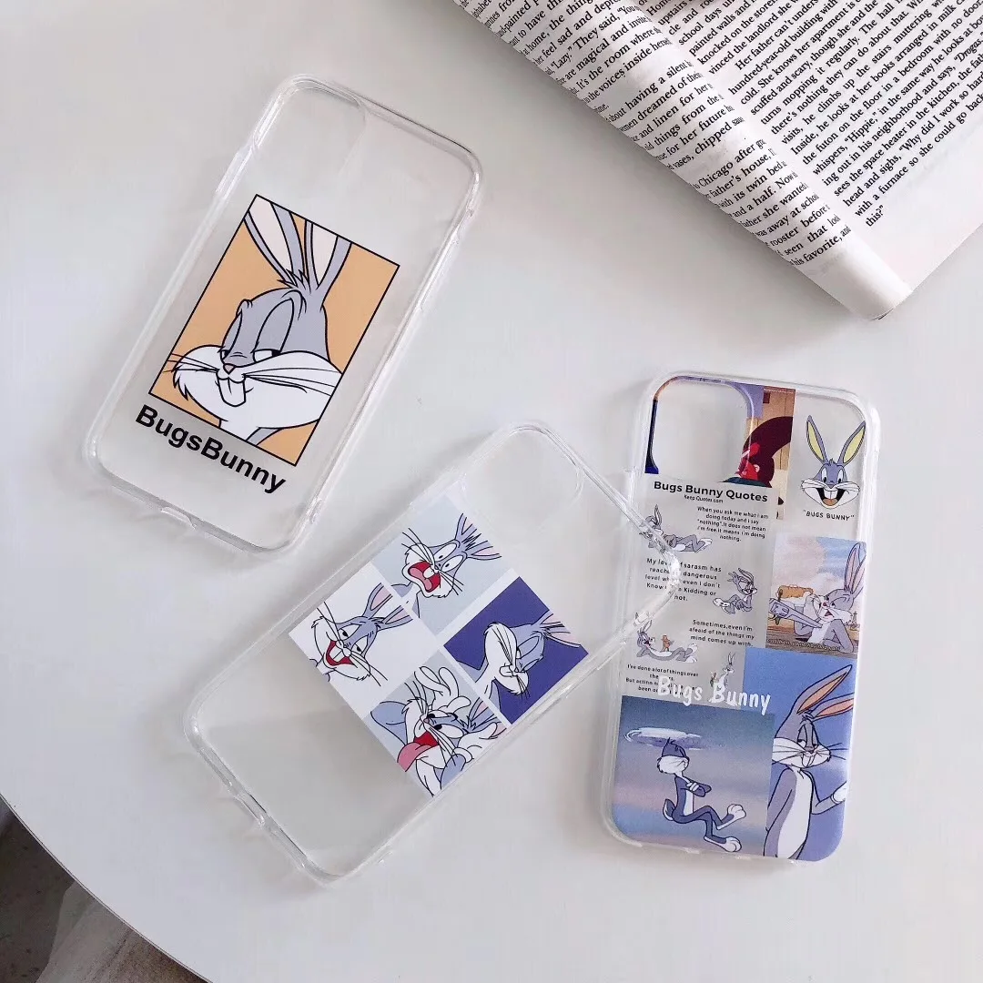 Милый чехол для телефона с кроликом из мультфильма Bugs Bunny для Apple iPhone 7 8 6 S Plus 11 Pro X XS Max XR прозрачный мягкий чехол из ТПУ