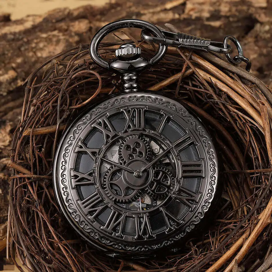 Bronze Silver Mechanical Pocket Watches Mens Steampunk Skeleton Fob Watches Clip Chain Clock Gifts For Men Reloj De Bolsillo