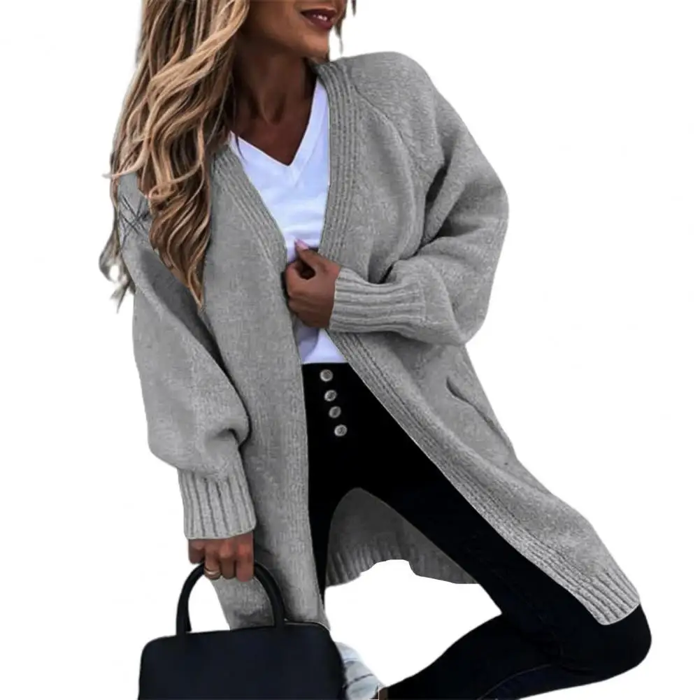 Womens Long Sleeve Knitted Cardigan Sweater Jacket Open Front Coat Plain Outwear 