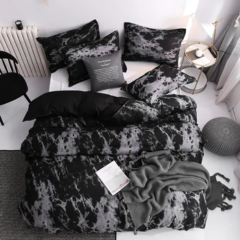 

Classic Bedding Set Super King Duvet Cover Sets 3pcs Marble Single Queen Size Black Stone Comforter Bed Linens Cotton 200x200