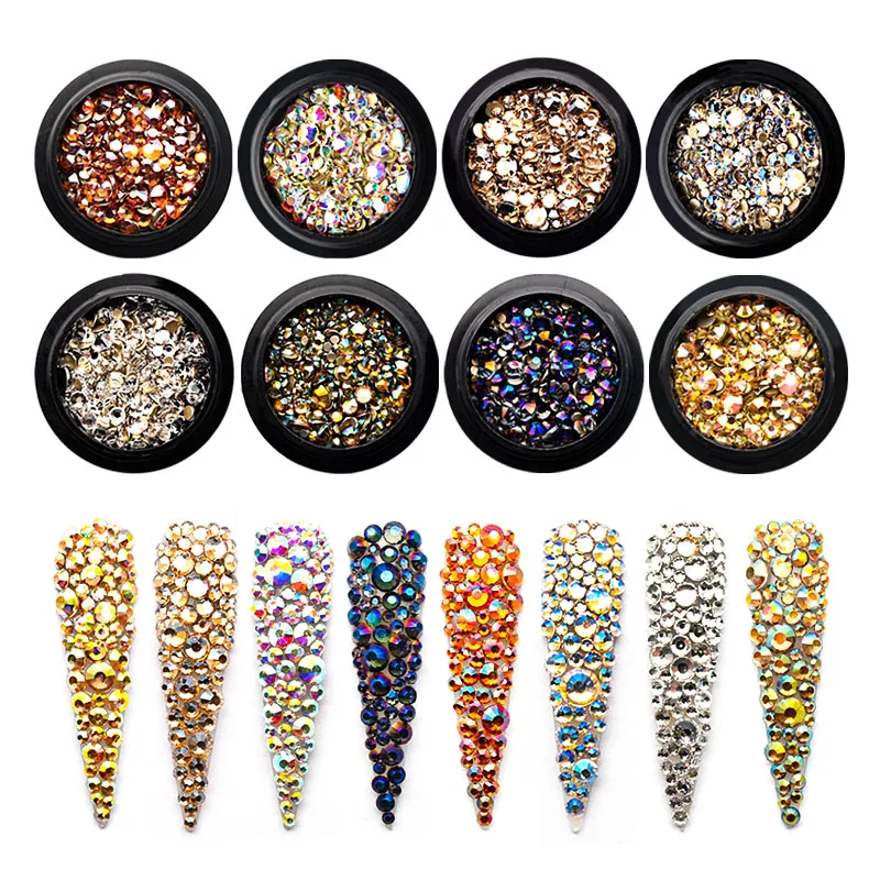 

Multi Color Nail Crystal Rhinestones Nails Glass Gold Flatback Strass Nail Art Mix Size Shiny Nail Stones For Nails MJZ2153