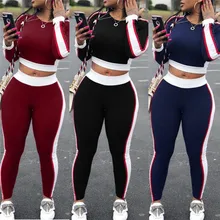 Модный женский Повседневный однотонный спортивный Топ с длинным рукавом+ длинные штаны