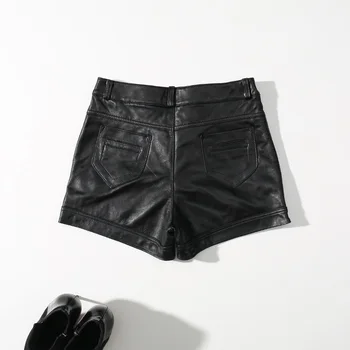 

2020 New Autumn High Waist Leather Shorts Tight Sexy Black Shorts Women Ladies Genuine Leather Mini Short Girls Vintage
