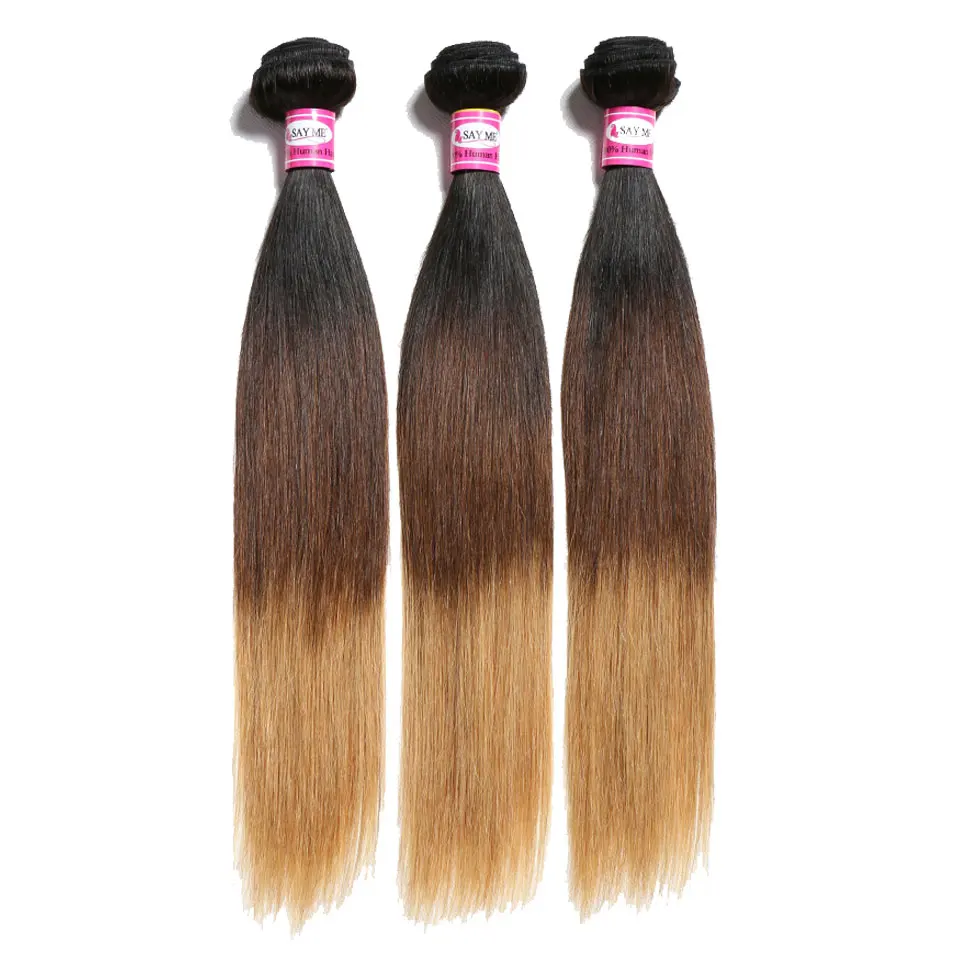 

SAY ME 3 PCS Ombre Brazilian Straight Hair Bundles Three Tone Blonde Ombre Human Hair Weave Bundles Remy 1b/4/27 Extensions