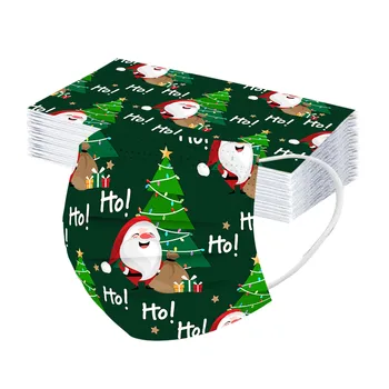 

50pc Adult's Christmas Mask Disposable Non-woven Face Mask Industrials 3-layer Snowman Printing Face Masks Face Cover Mascaras