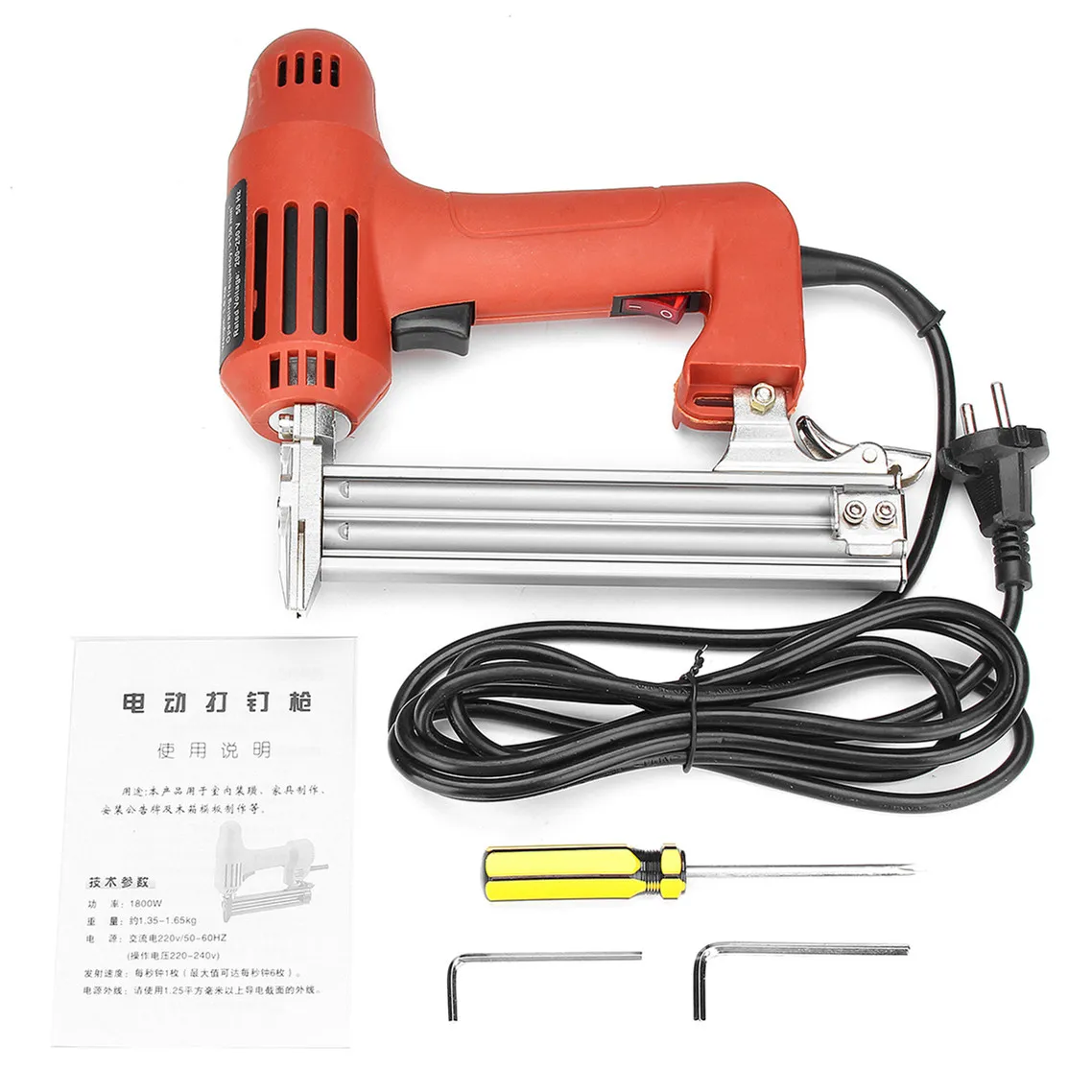 Electric Nailer 10-30mm 220V 1800W Straight Nail Staple Guns Woodworking Tool Light Weight Portable 60/min Firing Speed Rate