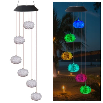

Wind Chime Light 6pcs LED Beads Sea Urchin Solar Energy Colorful Light Wind Chime LED Decoration 600mah Battery(Built-In)