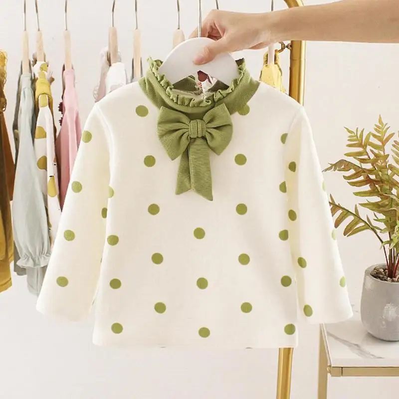 Baby Girl Kids Cute Tops Korean Lovely Cute Cotton Leisure Daily Thickening Bow Long-Sleeves Ruffle Princess Costume