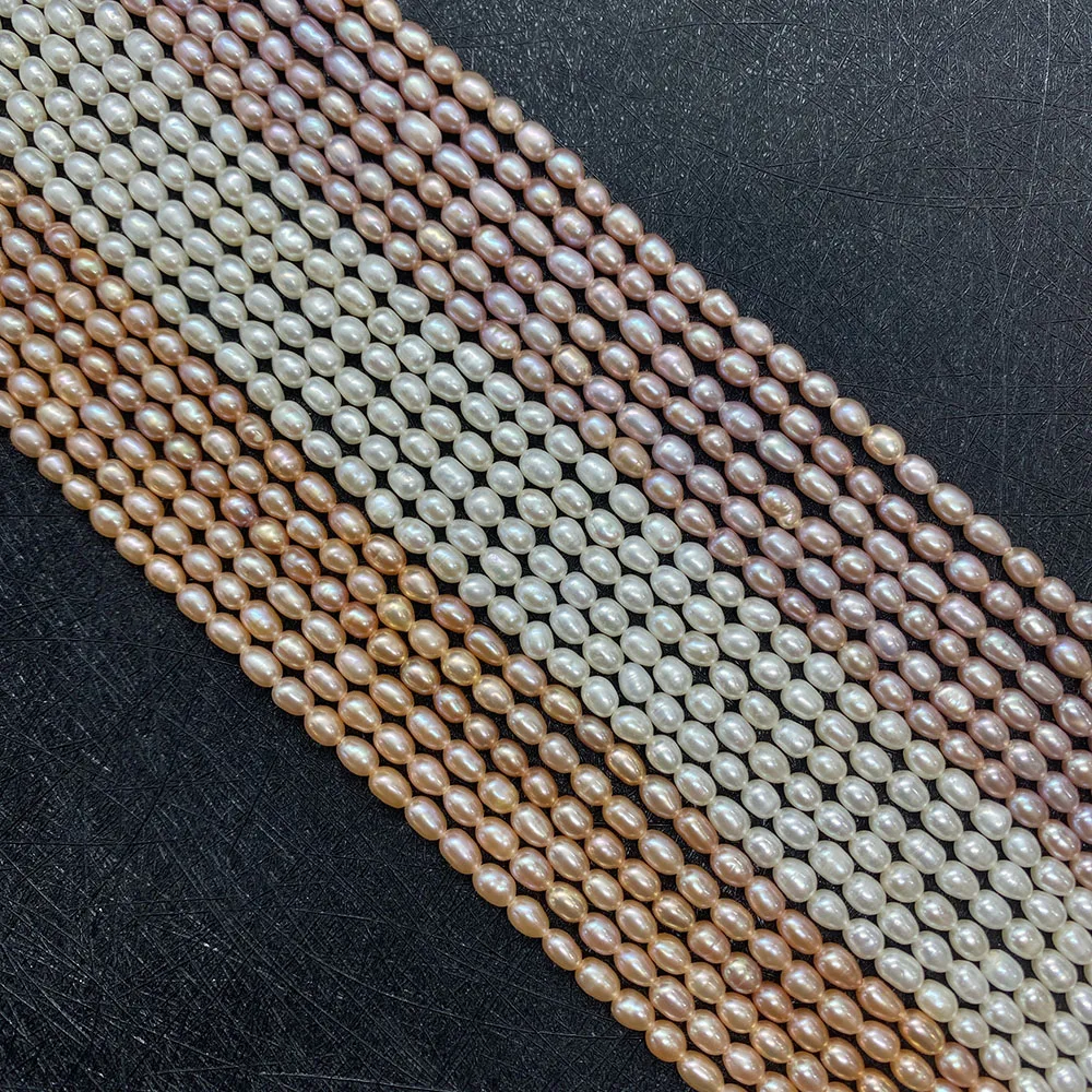 Natural Freshwater Pearl Three-color Rice Beads for Jewelry Making DIY Bracelet Necklace Jewelry Accessories Wholesale 3.8mm