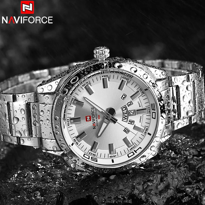 NAVIFORCE, ремешок из нержавеющей стали, мужские кварцевые часы, лучший бренд, роскошные спортивные наручные часы, водонепроницаемые мужские часы, Relogio Masculino