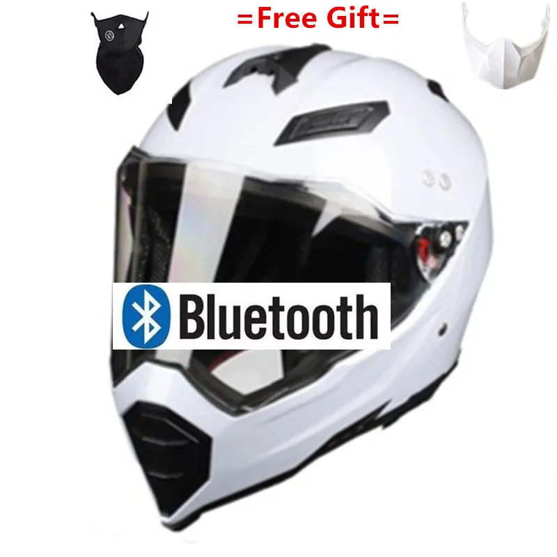 DOT Solid Matt Black Motorcycle Helmet Full Face Scooter Crash Motorbike Safety with bluetooth - Цвет: BT-686c-white-clear