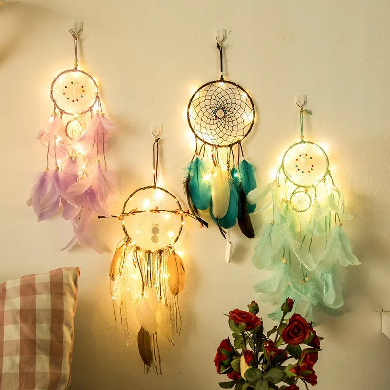 Indian Dream Catcher Fairy LED Night Light String Lamp  Feather Dreamcatcher Girl Room Bell Bedroom Romantic Hanging Decorat mancera indian dream 60