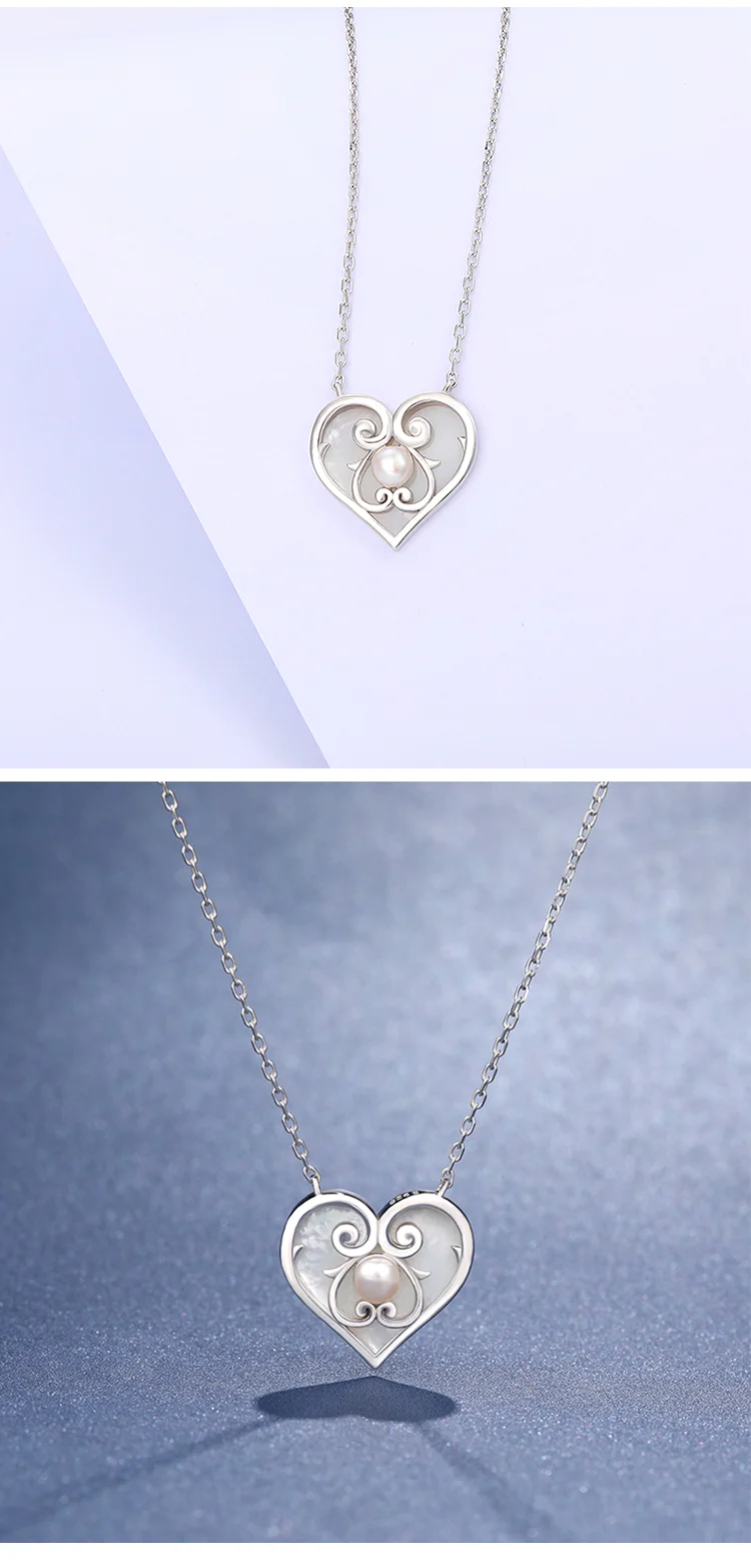 2021 New Trend 925 Sterling Silver LOVE Hip-hop Jewelry Gifts Retro Oval Natural Precious Pearl Shell Pendant Necklace for Woman