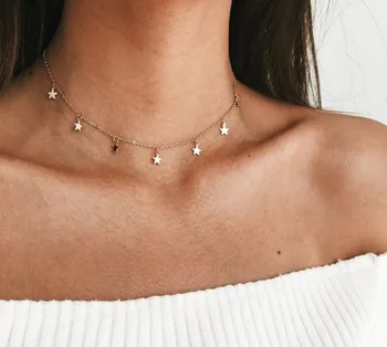 

GTQ Boho Women chocker gold Silver Chain star choker Necklace collana Kolye Bijoux Collares Mujer gargantilha Collier Femme