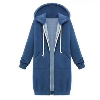 

Chic Lady Solid Color Long Sleeve Casual Hooded Sweatshirt Coat Zipper Outwear