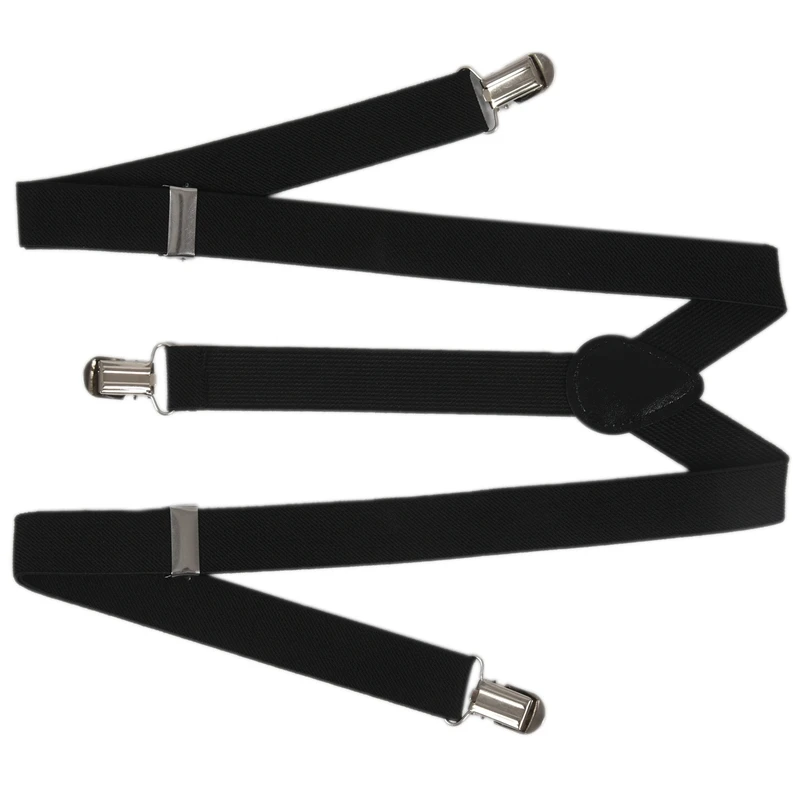 Lady Woman Adjustable Metal Clamp Elastic Suspenders Braces- Black
