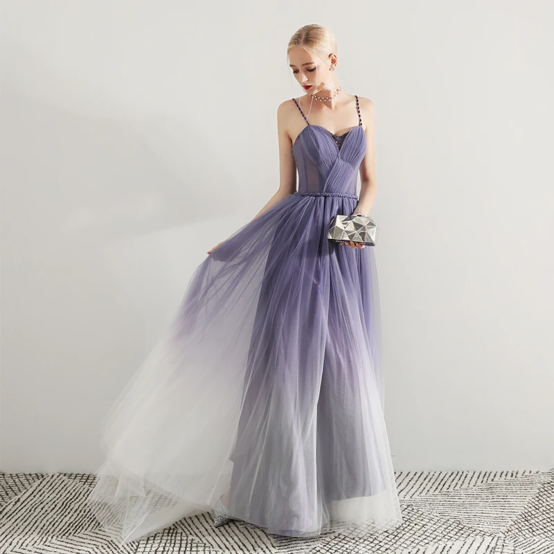 Soft Tulle Pleat A-line Long Prom Dress