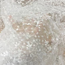 Плотное качество 3D блесток бисером тюль кружевной ткани двора для высокой моды Шантильи свадебное платье 140 см