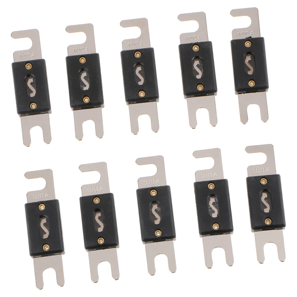 Pack Of 10 Nickel Plated Car ANL Blade Fuses Audio Electric Protection 100A