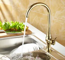 

Kitchen Wet Bar Bathroom Vessel Sink Faucet Polished Gold Color Brass One Handle Swivel Spout Mixer Tap Single Hole msf075