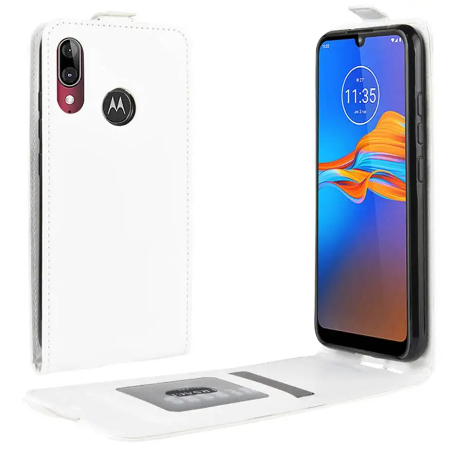 White Роскошный, вертикальный, откидной Чехол для MOTO E6 Plus из искусственной кожи чехол для Motorola MOTO E6 Plus Чехол Флип Бумажник кожаный чехол - Цвет: White