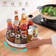 360° Rotating Spice Storage Rack Multifunctional Seasoning Organizer Shelf Oilproof Non-Slip Tray Supplies Holder for Kitchen